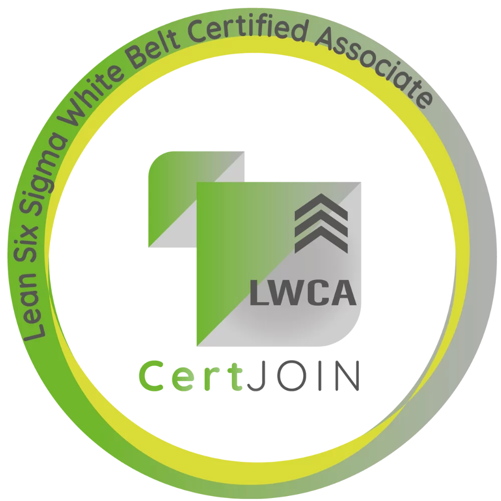Trusted Hosting Company | The Proven Choice: K & K Web Services 13 Lean Six Sigma White Belt Certified Associate (LWCA) badge